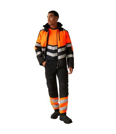 Mens High-vis Waterproof Jacket Black Orange Regatta Professional