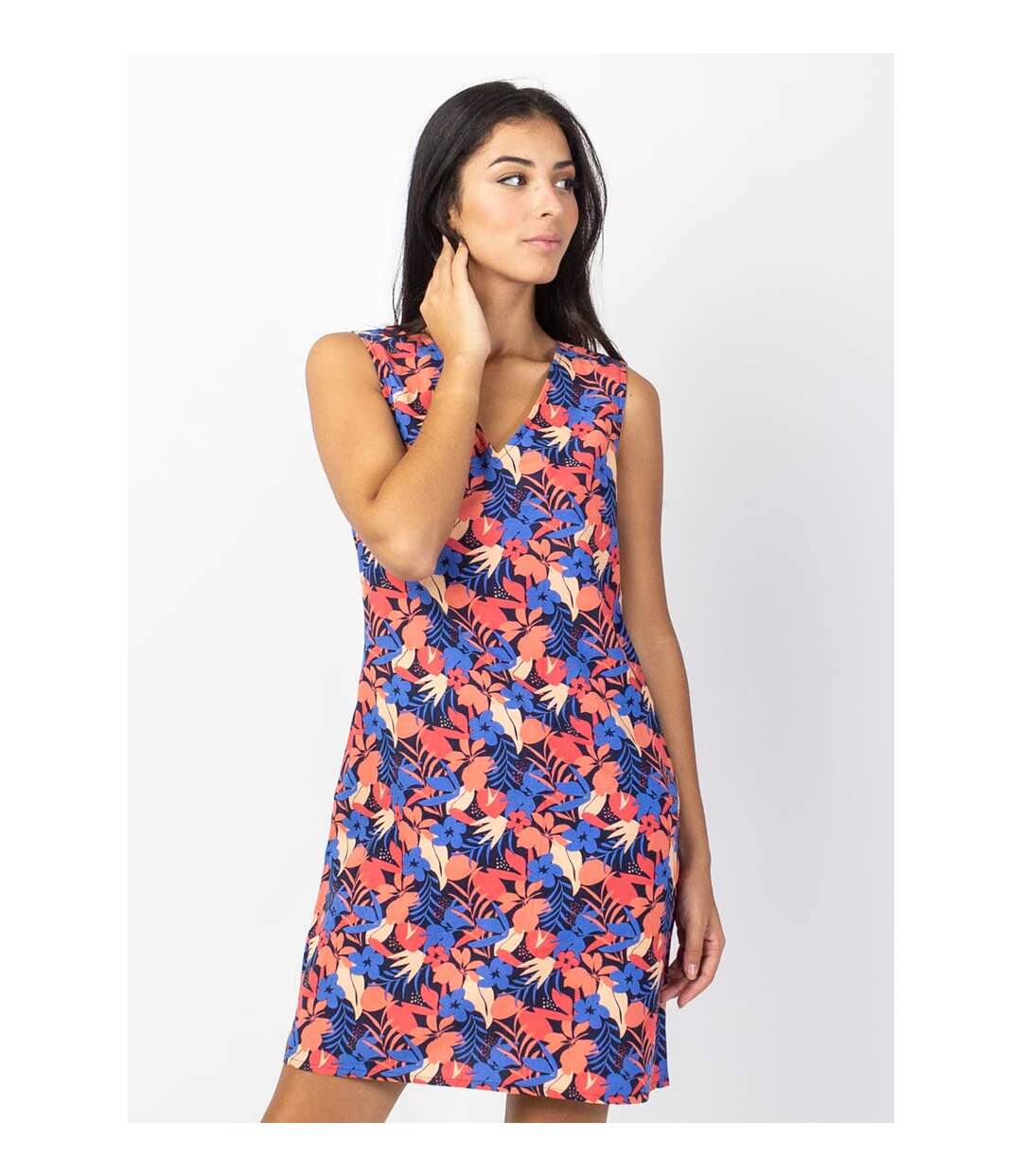 Robe courte DIANA coton sans manches col V imprimé coloré Coton Du Monde-2