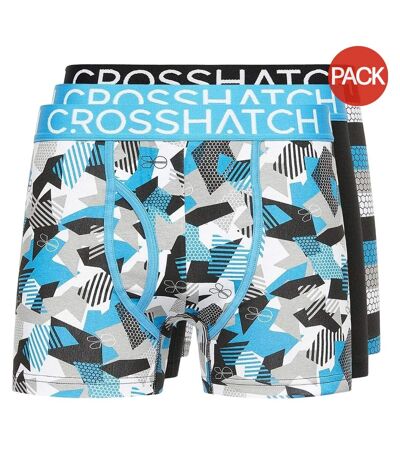 Pack of 3  Mens crystaline boxer shorts  malibu blue/black/grey Crosshatch