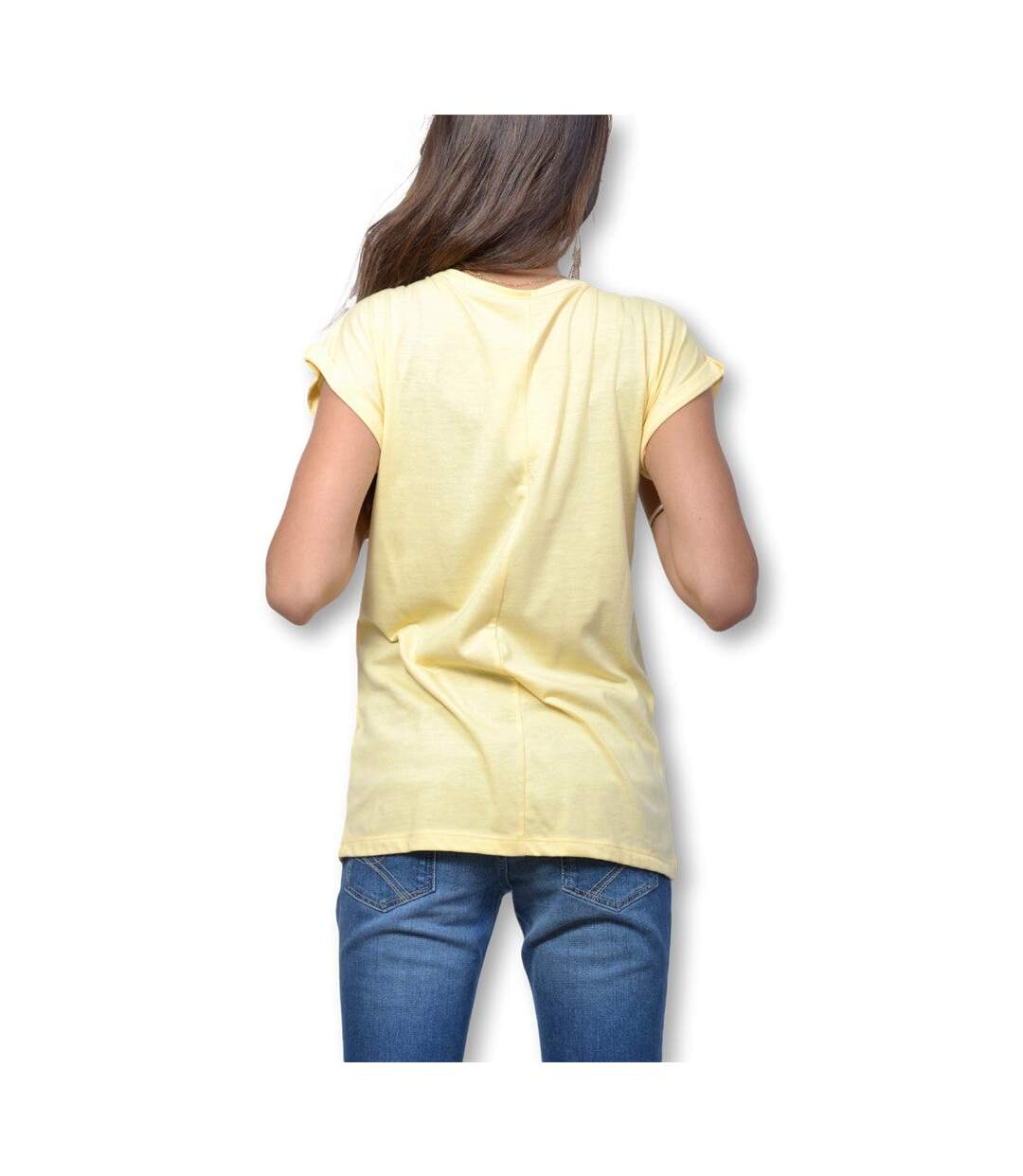 Tee shirt manches courtes femme - Jaune - Imprimé