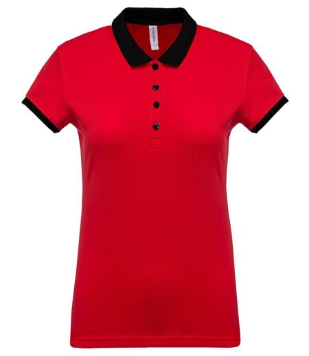 Polo bicolore pour femme - K259 - rouge - manches courtes