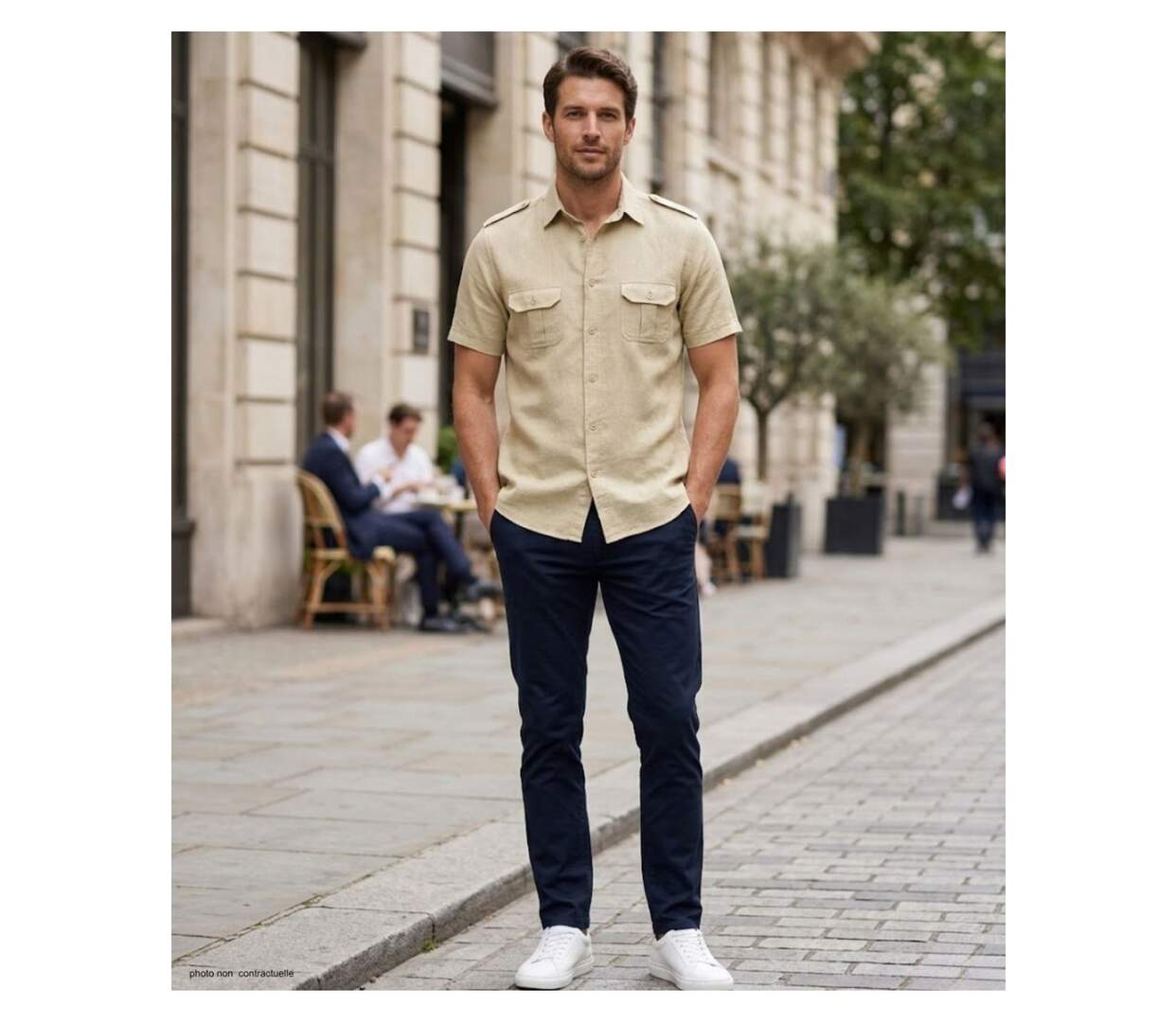 MAYFLOWER MAY DAY : Chemisettestte homme beige style safari en lin et coton-4