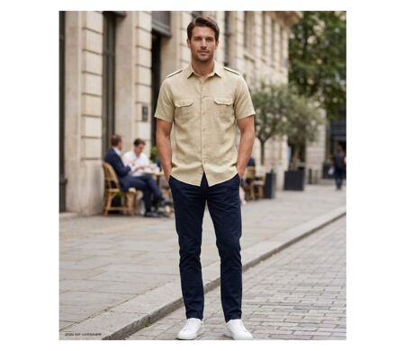 MAYFLOWER MAY DAY : Chemisettestte homme beige style safari en lin et coton