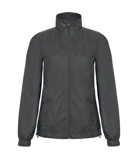 B&C Womens/Ladies ID.601 Hooded Showerproof Windbreaker Jacket (Dark Grey) - UTRW3523