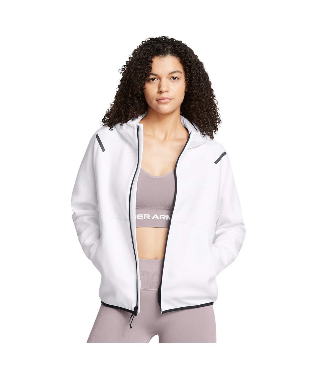 Womens/ladies Unstoppable Two Tone Sweat Jacket White Under Armour-4