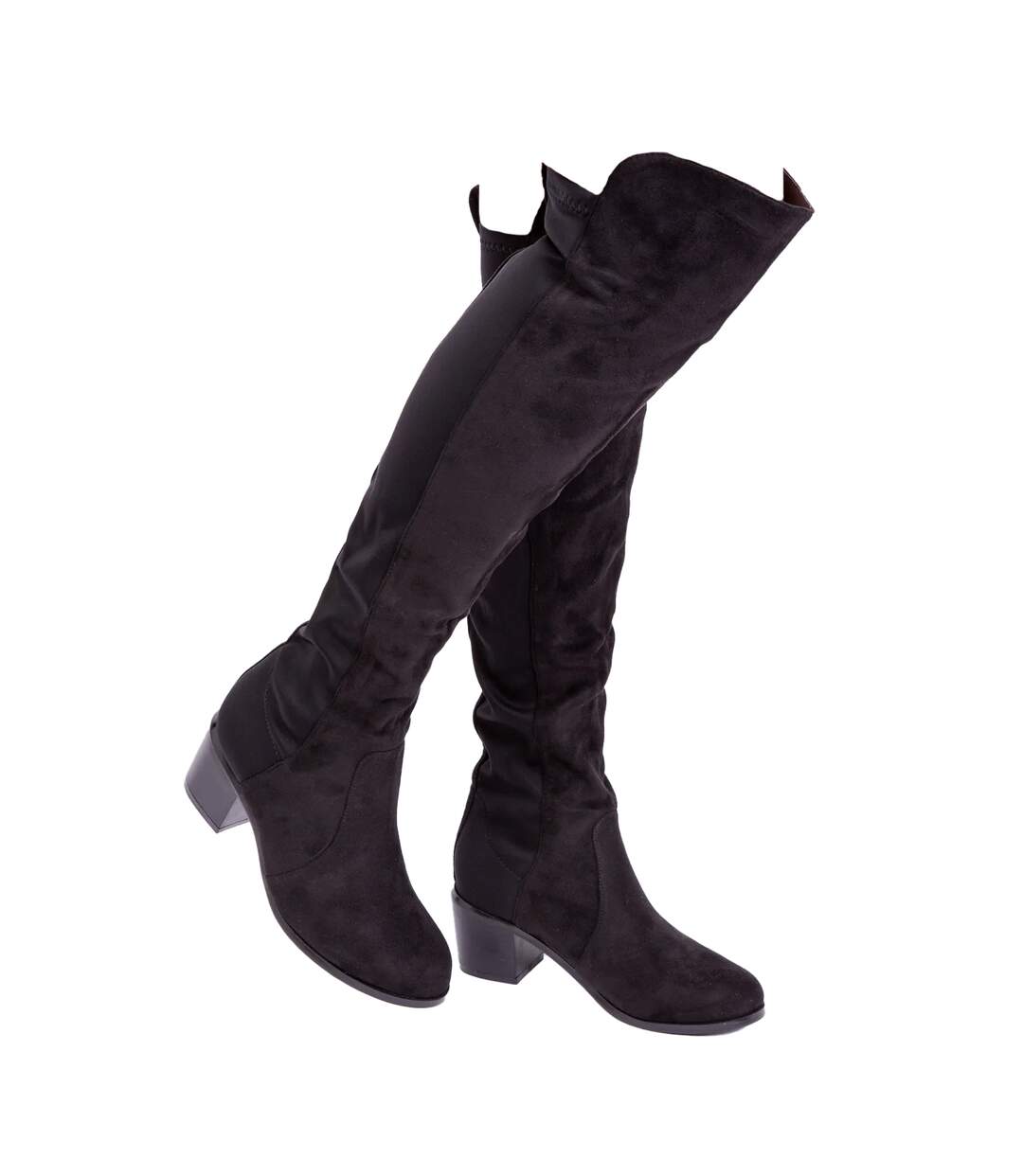 Womens/ladies britta suede thigh-high mid heel knee-high boots black Where´s That From-2