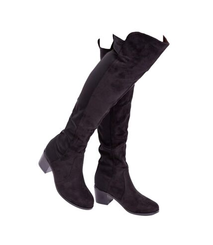 Womens/ladies britta suede thigh-high mid heel knee-high boots black Where´s That From