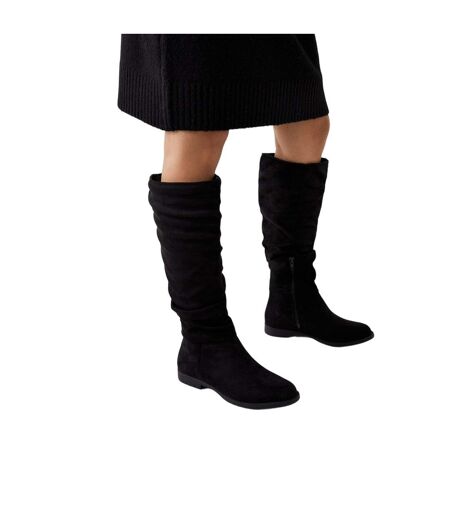 Womens/ladies karina ruched flat knee-high boots natural black Dorothy Perkins