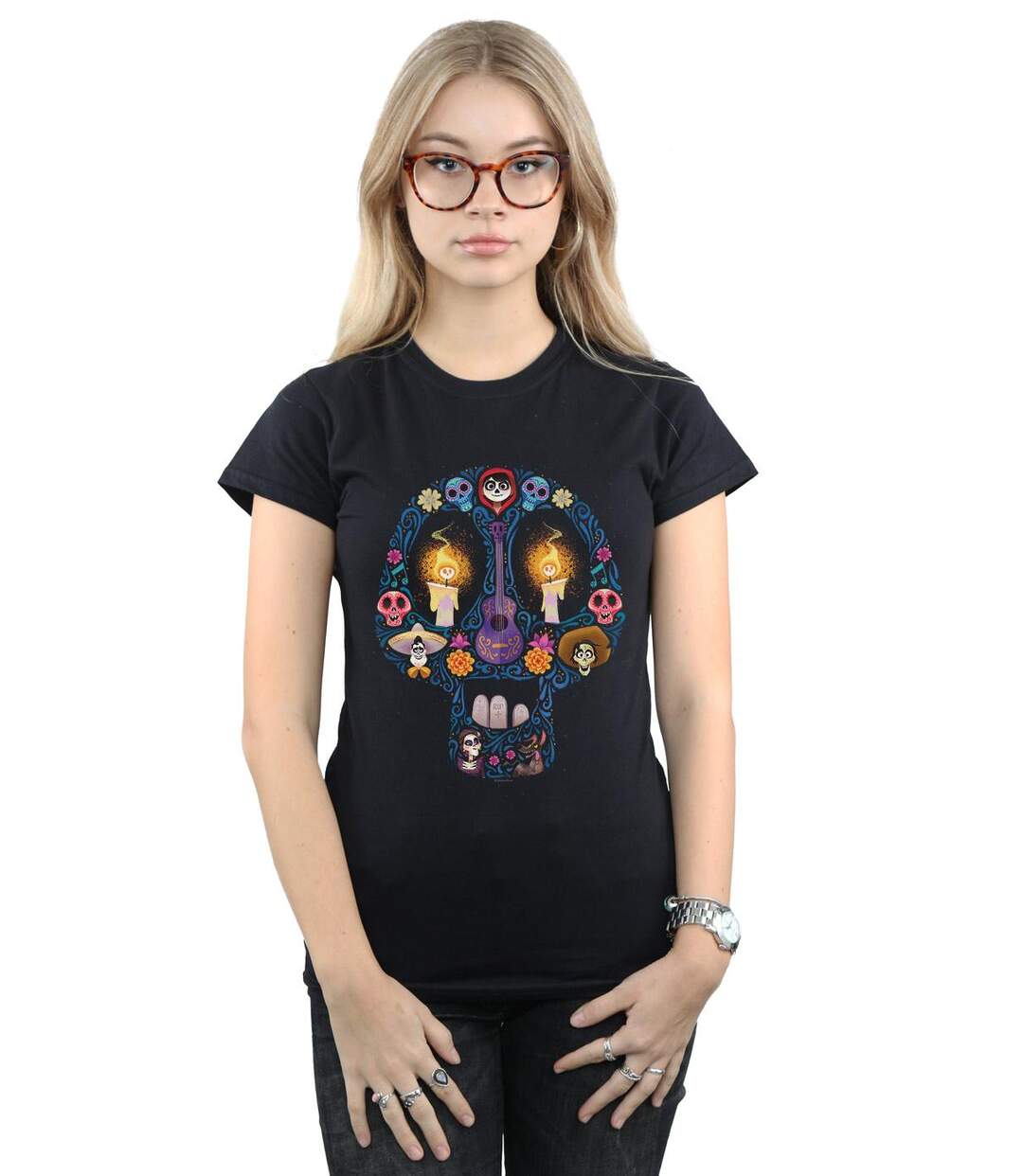 Disney T-shirt en coton Femme/Champagne Coco Skull (Noir) - UTBI14393-2