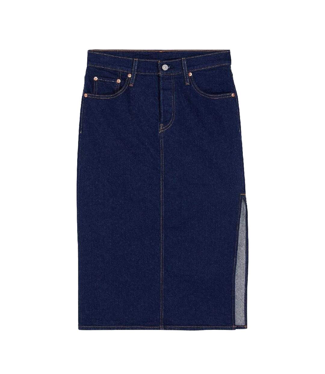 Womens/ladies Side Slit Midi Skirt Blue Stone Wash Levis-2