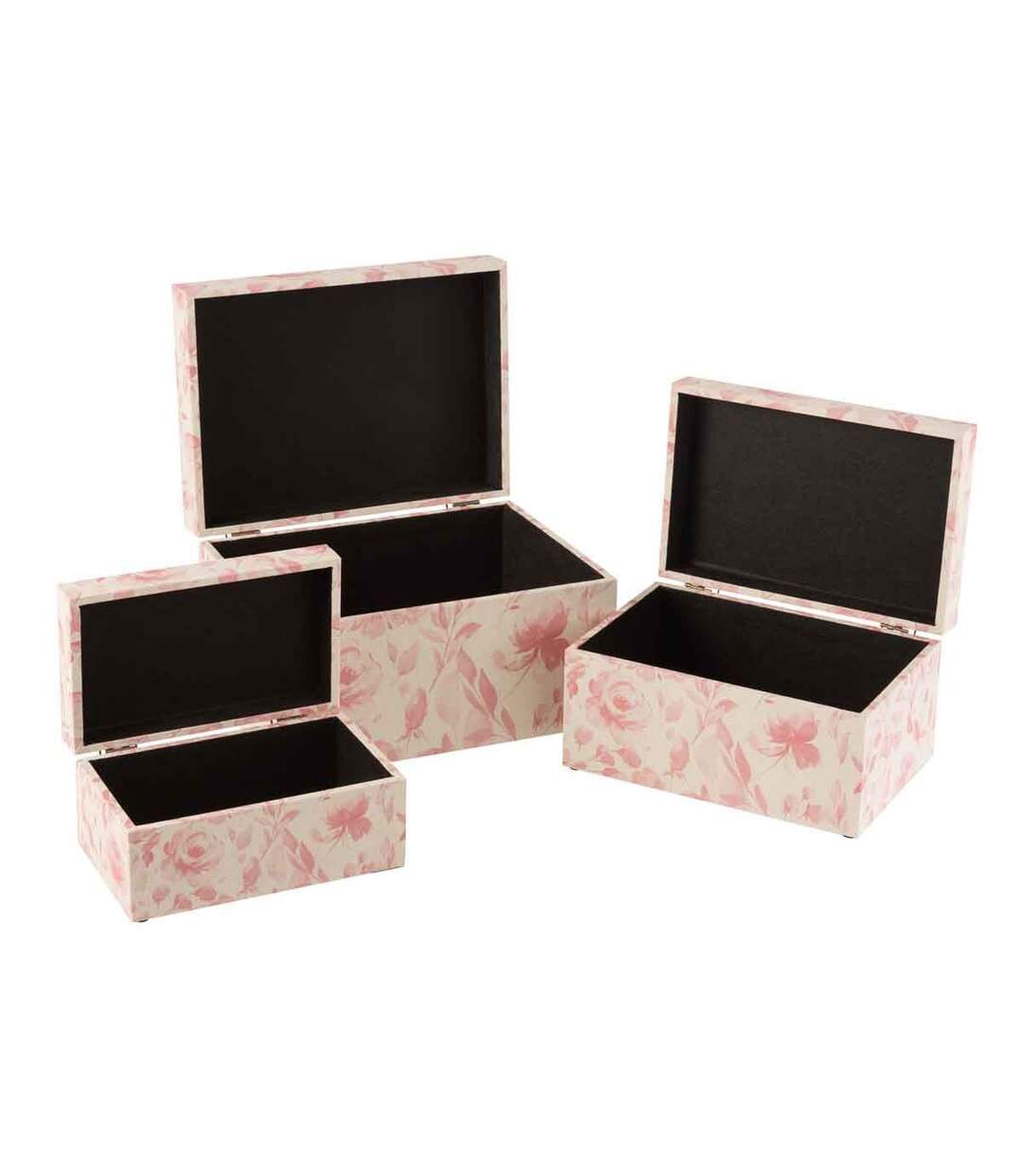 Lot de 3 Boîtes Déco Motif Fleurs 35cm Rose-2