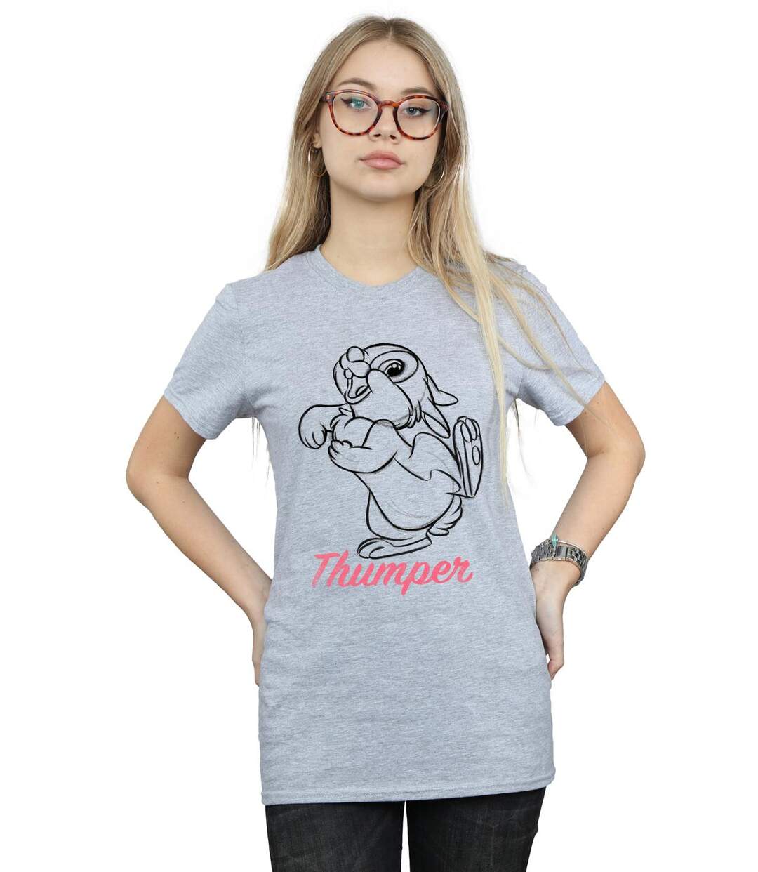 Disney - T-shirt BAMBI THUMPER LINE DRAWING - Femme (Gris chiné) - UTBI17616-2