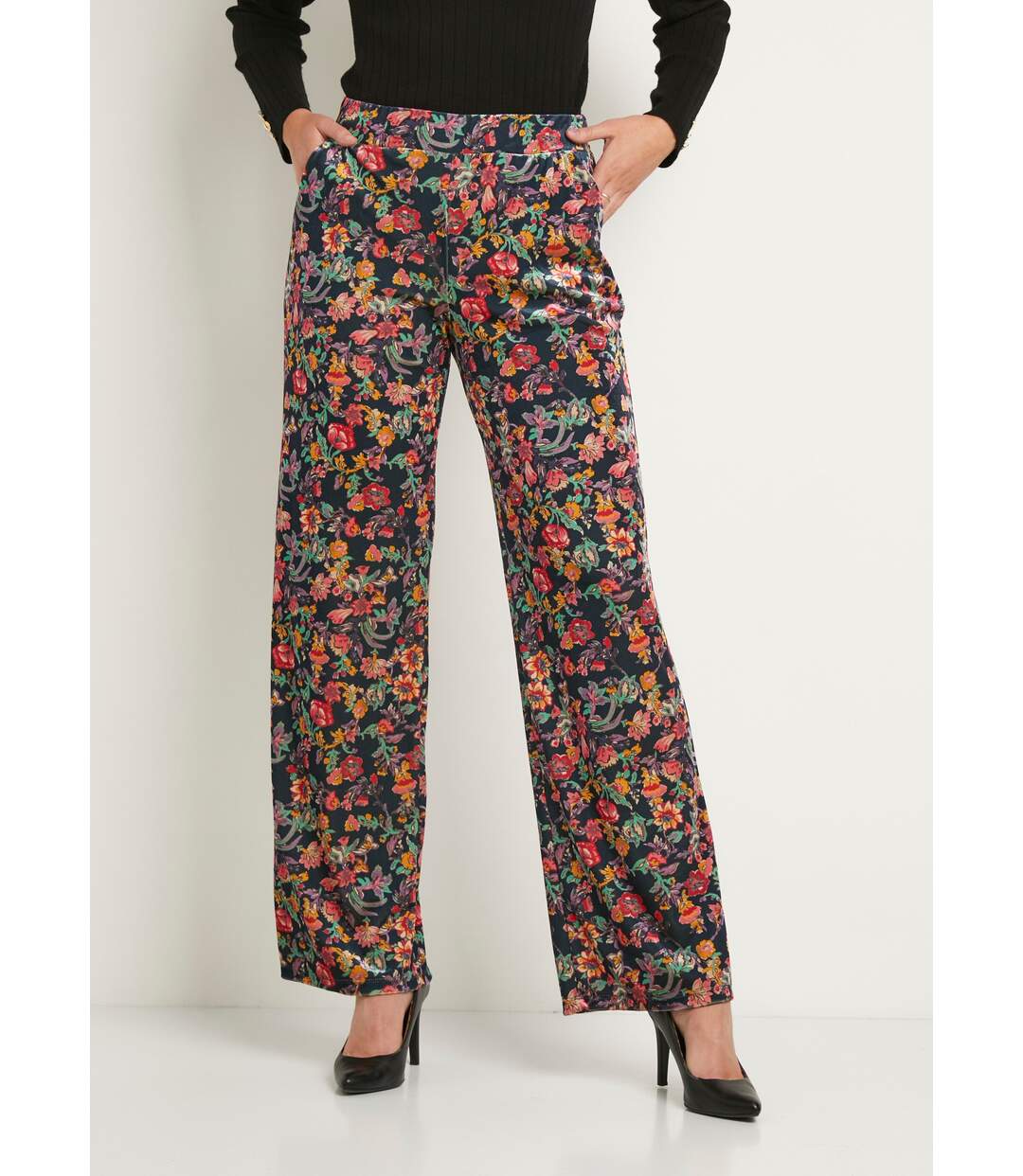 Pantalon taille élastiquée velours ras-1