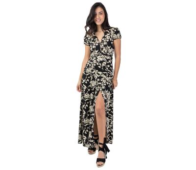 Robe longue chic et féminine noire MARBELLA imprimé élégant Coton Du Monde