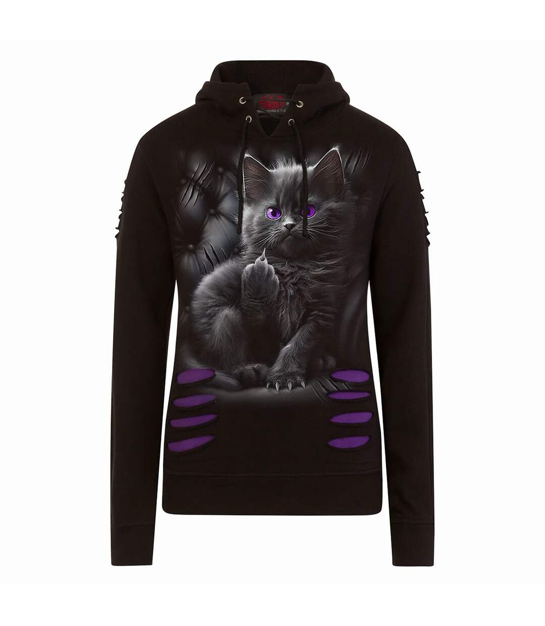 Sweat à capuche cattitude femme noir Spiral Direct-1