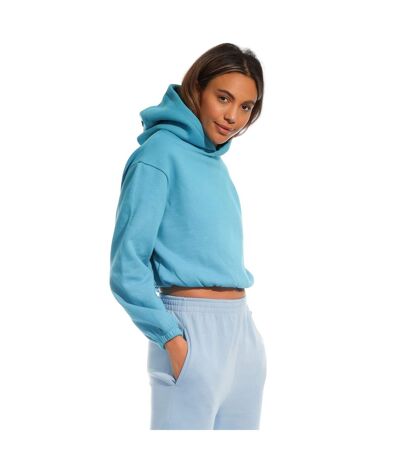 Womens/ladies Cropped Hoodie Teal Blue Light And Shade