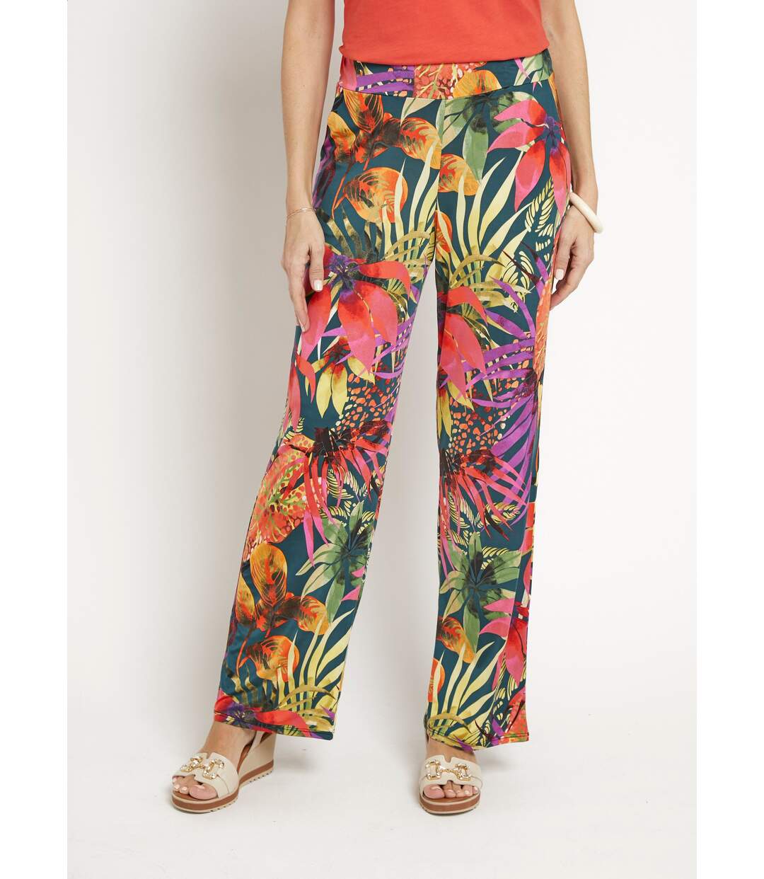 Pantalon fluide stretch, fleuri tropical-1