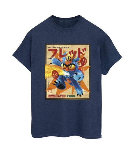 Disney Femme/Les femmes Big Hero 6 Baymax Fred Newspaper Coton Boyfriend T-Shirt (Bleu marine) - UTBI15495