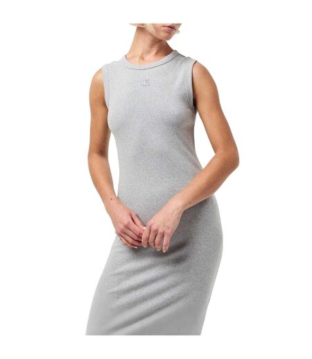 Womens/ladies Cotton Midi Bodycon Dress Heather Grey Calvin Klein
