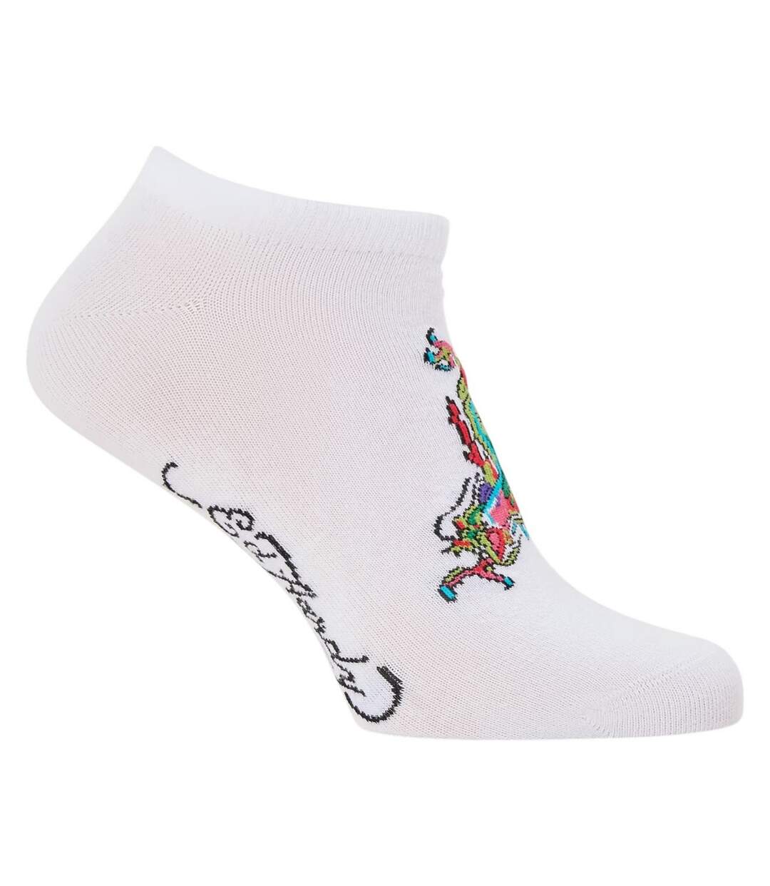 Pack Of 3  Womens/ladies Trainer Socks  White Ed Hardy-2