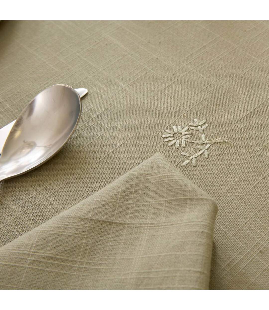Nappe Brodé en Coton Joy 150x250cm Kaki-3