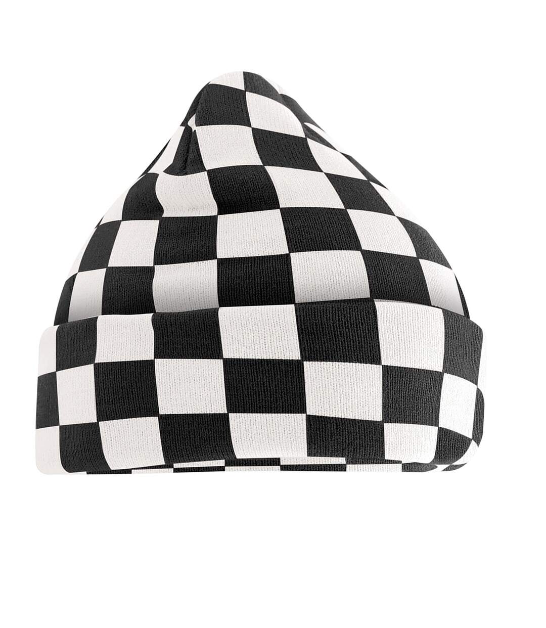 Bonnet Motif/style Damier Noir Blanc Doux Beechfield-2