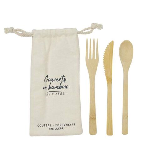Lot de 3 Couverts Réutilisables Bambou 21cm Naturel