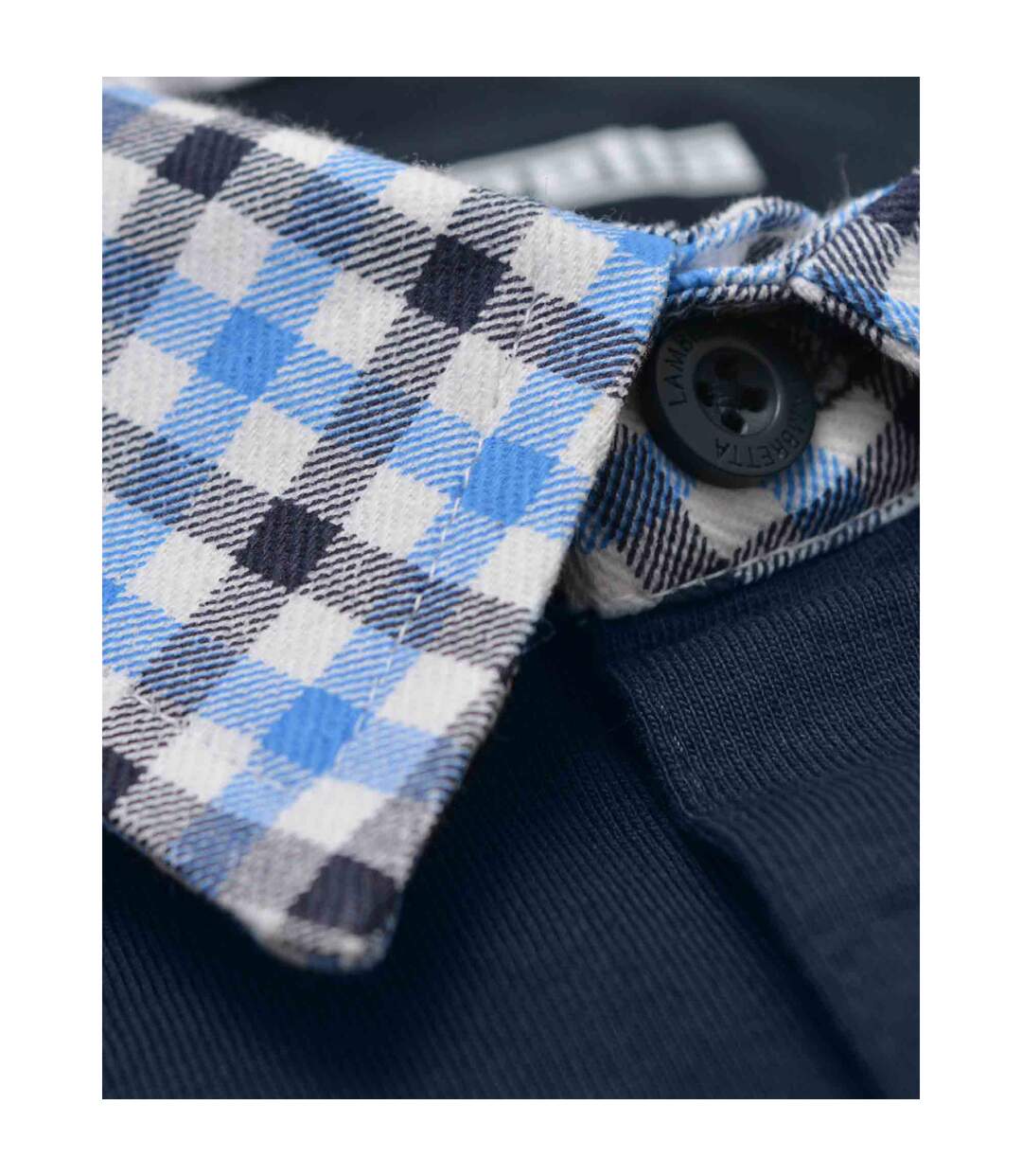Mens ss25 gingham big & tall polo shirt navy Lambretta-4