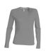 T-shirt manches longues col V - K382 - gris chiné clair - femme