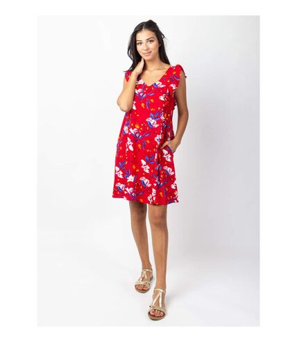 Robe courte sans manches volantées ZOLA rouge Coton Du Monde