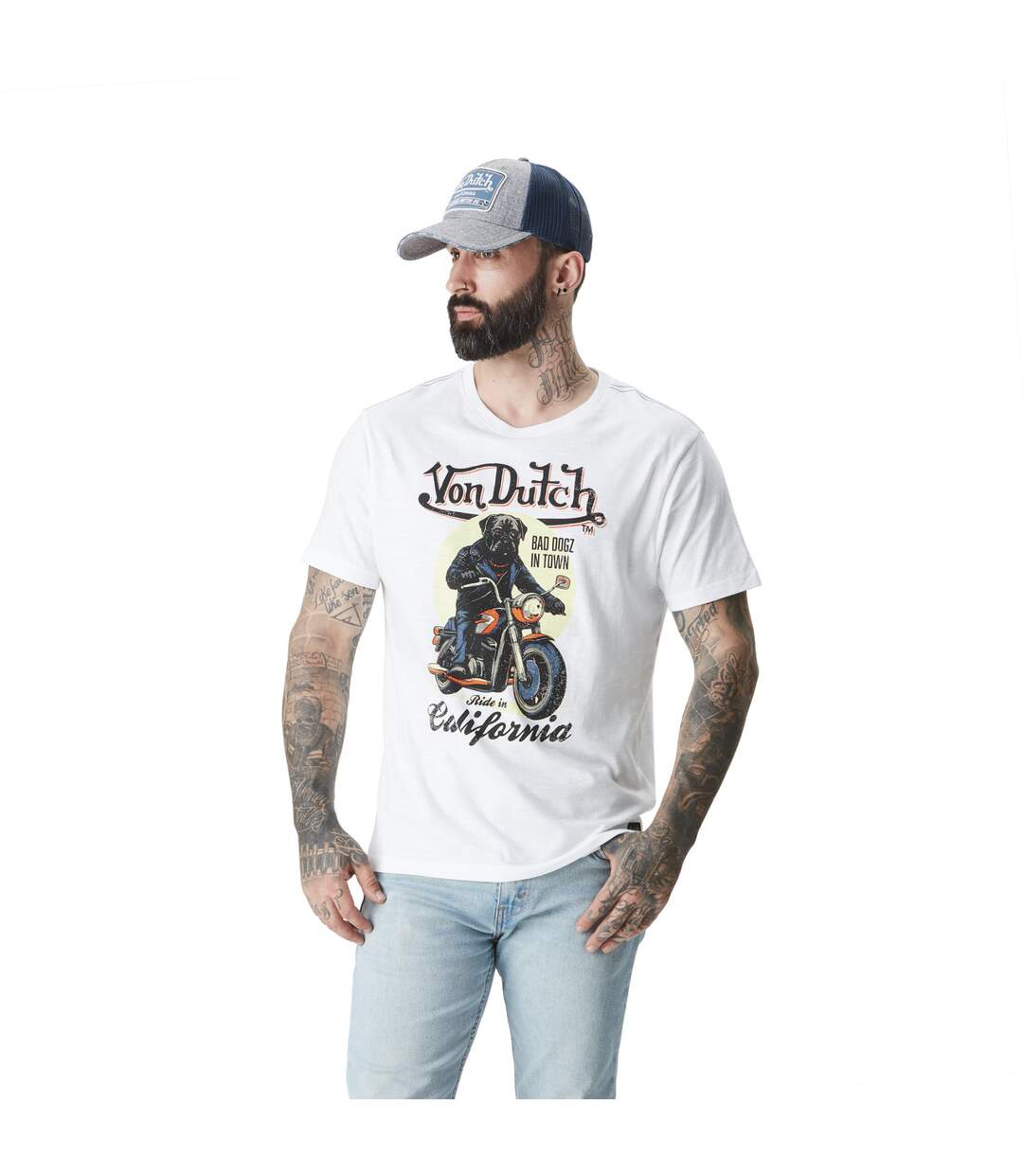 T-shirt homme col rond coton slub avec Logo Dogz Vondutch-1