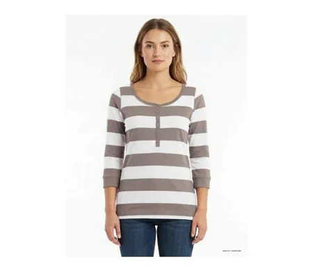 MAYFLOWER DOMINGO1 - Tee-shirt manches 3/4 beige en pur coton avec col boutonné