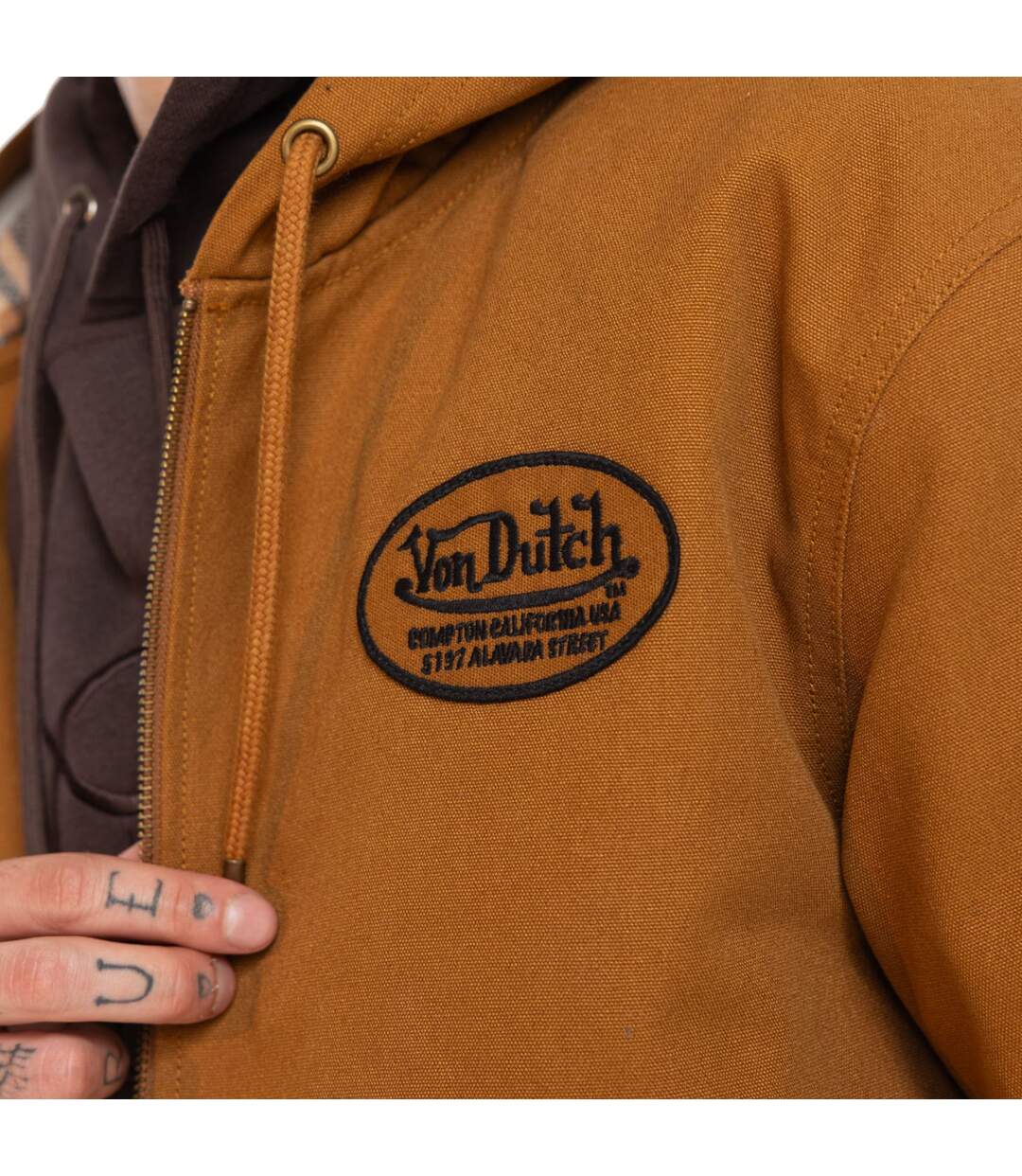 Veste à capuche homme en canvas doublée imprimé carreaux Levy Vondutch-3