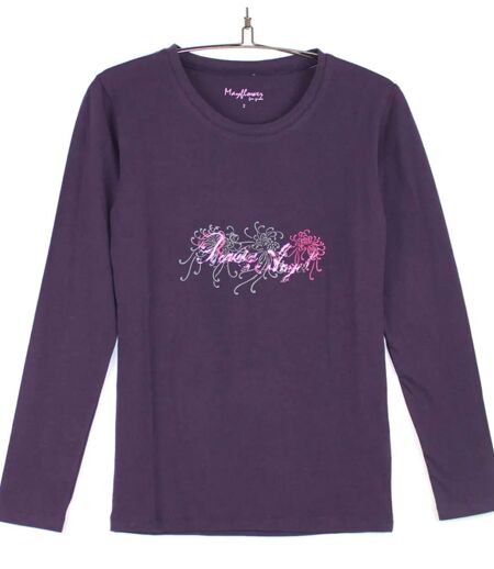 MAYFLOWER SH1060 – Tee-shirt manches longues violet col rond sérigraphié pour un style audacieux