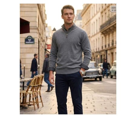 Pull camionneur col montant zippé avec laine PUL2005A