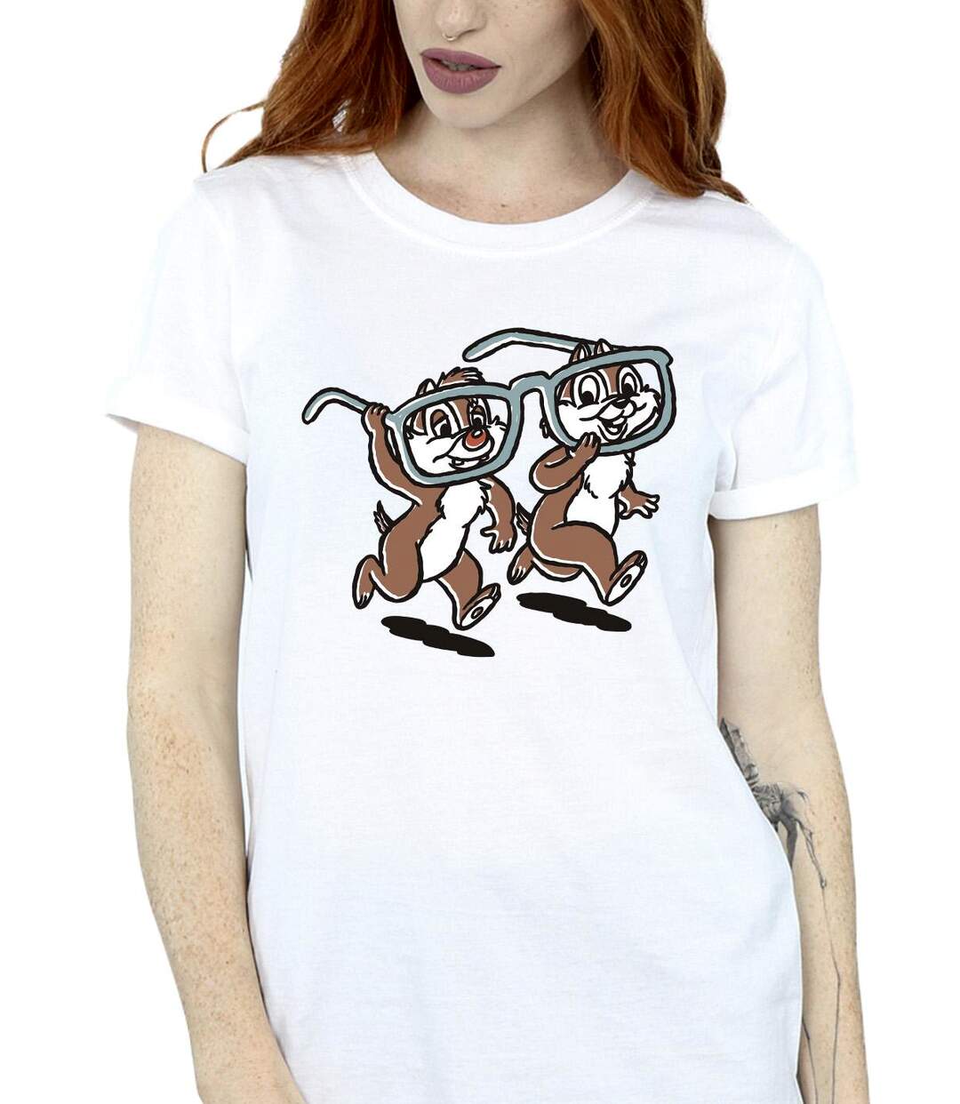Disney Femme/Les femmes Chip 'n Dale Glasses Cotton Boyfriend T-Shirt (Blanc) - UTBI18719-3