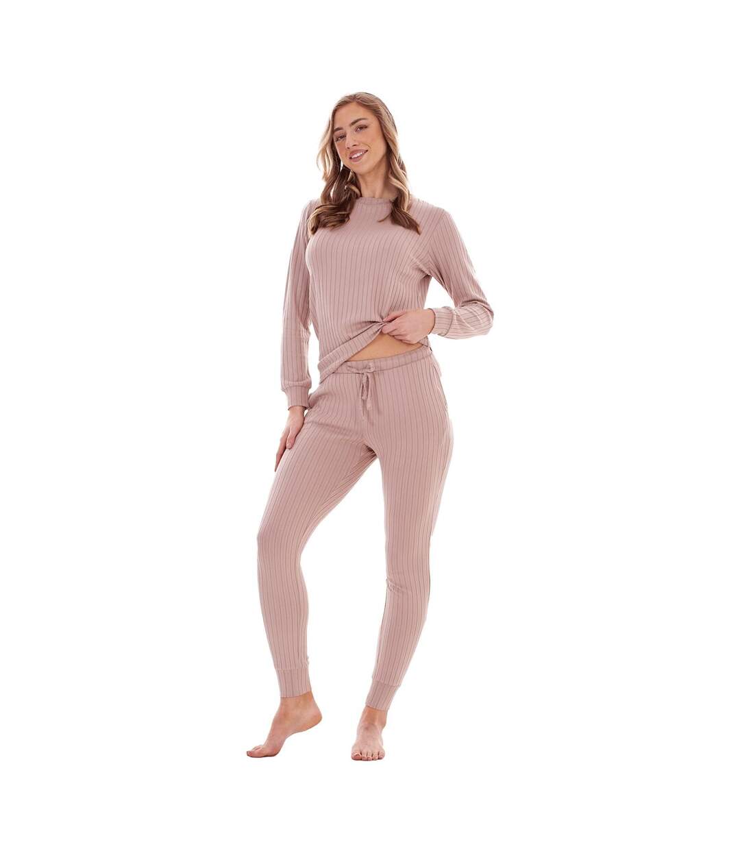 Ensemble De Pyjama Long Motif/style Côtelé Femme Taupe Keanu-1