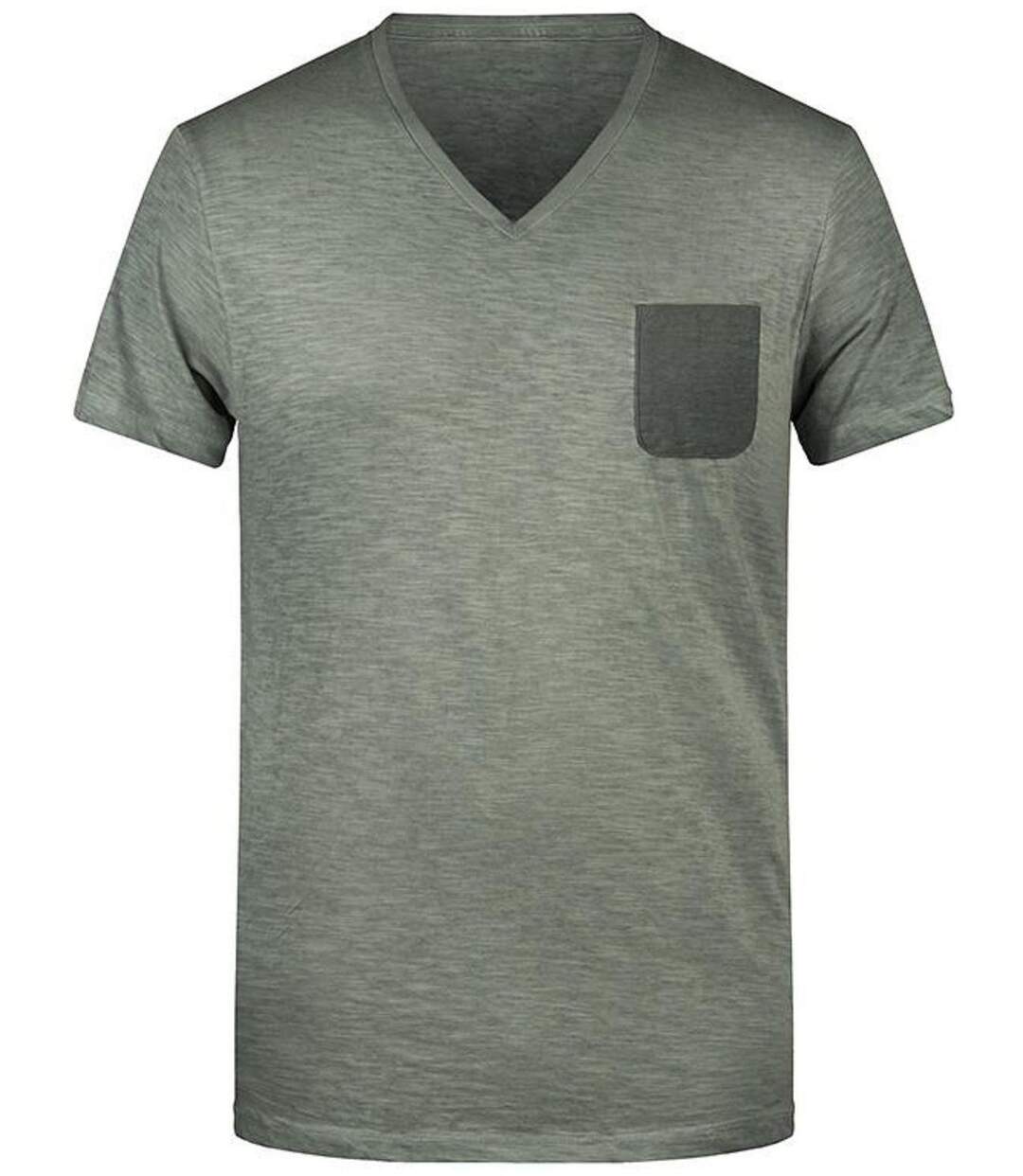 T-shirt bio col V - Homme - 8016 - vert olive