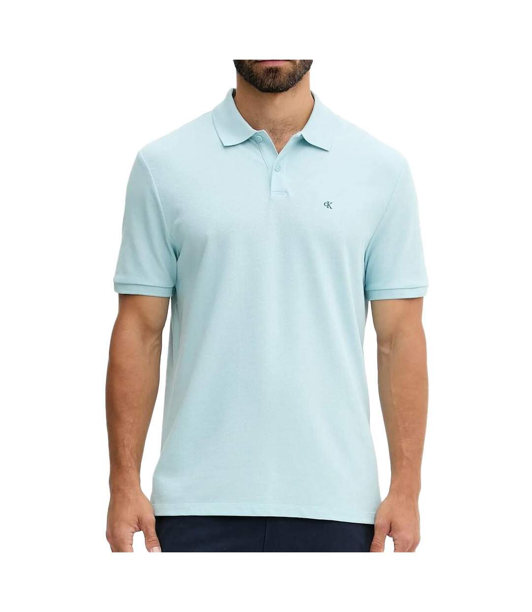 Polo bleu clair homme calvin klein jeans ss monogram pique-1