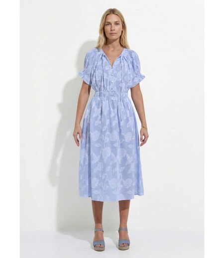 Robe longue smocks coton rayures et jacquard