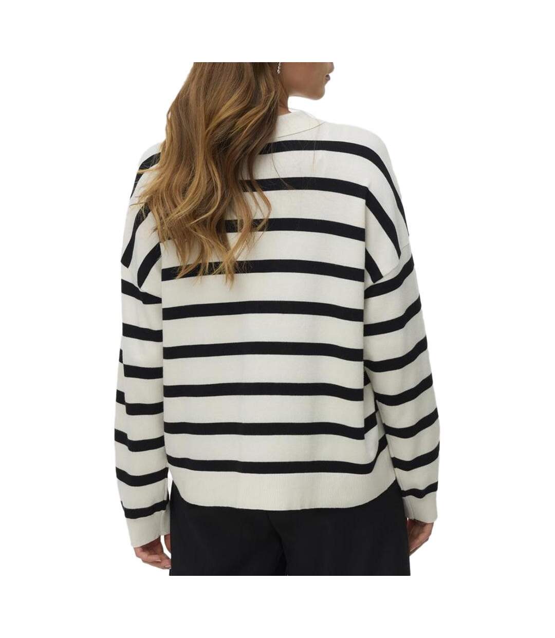 Pull rayé écru/noir femme vero moda silla-2