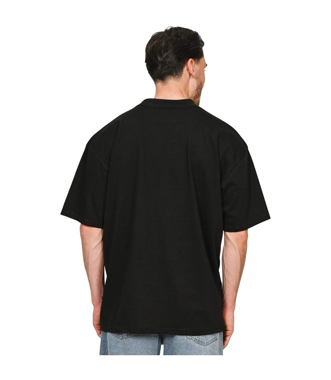 Unisex adult combed ringspun cotton extended neckline tall oversized t-shirt black Casual Classics-4