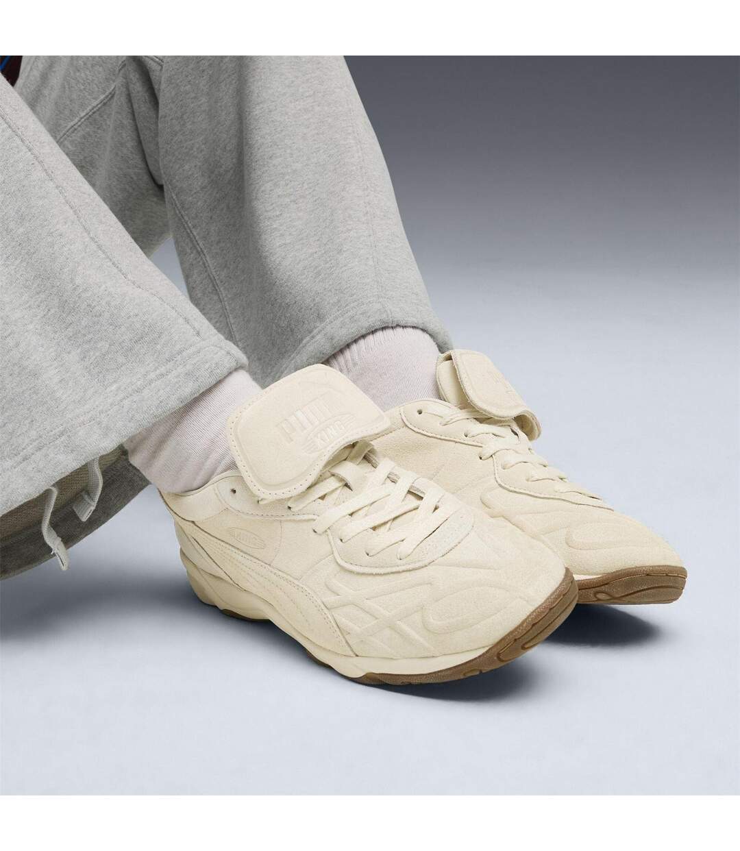 Mens King Suede Round Toe Shoes Alpine White Puma-3