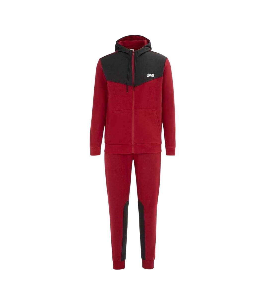 Mens Two Tone Cotton Blend Workout Tracksuit Dark Red Grey Lonsdale-1