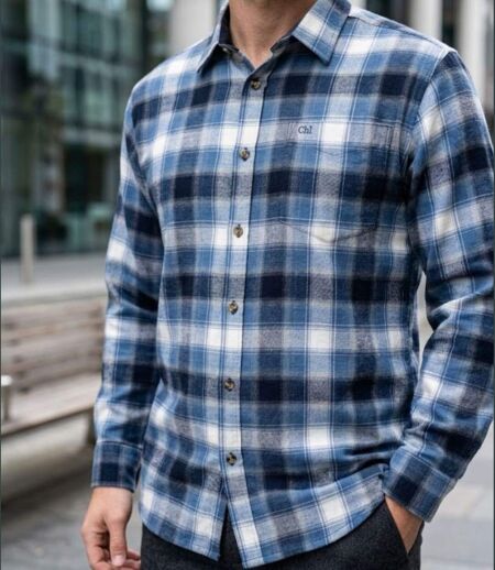 CHALLENGER BOB — Chemise à carreaux manches longues flanelle bleu/blanc : la douceur chaude au quotidien