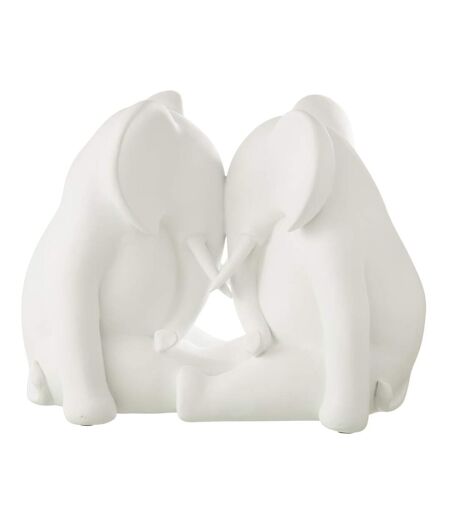 Statuette Éléphant Face à Face Burl 36cm Blanc