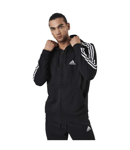 Mens Essentials 3 Stripes Full Zip Hoodie Black Adidas