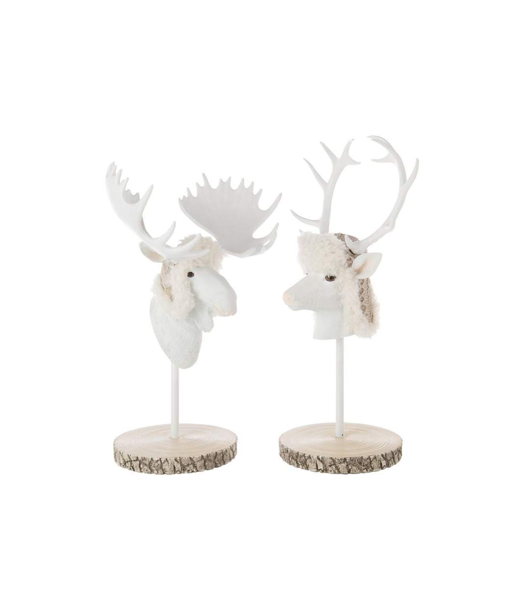 Tête de Cerf sur Socle Imitation Fourrure 52cm Écru-4