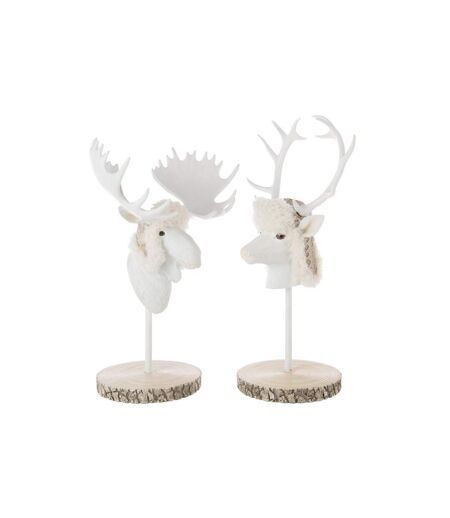 Tête de Cerf sur Socle Imitation Fourrure 52cm Écru