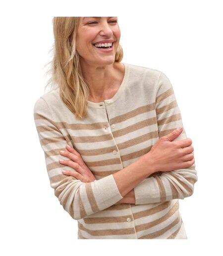 Womens/ladies Striped Cashmere Merino Cardigan Cream Camel WoolOvers